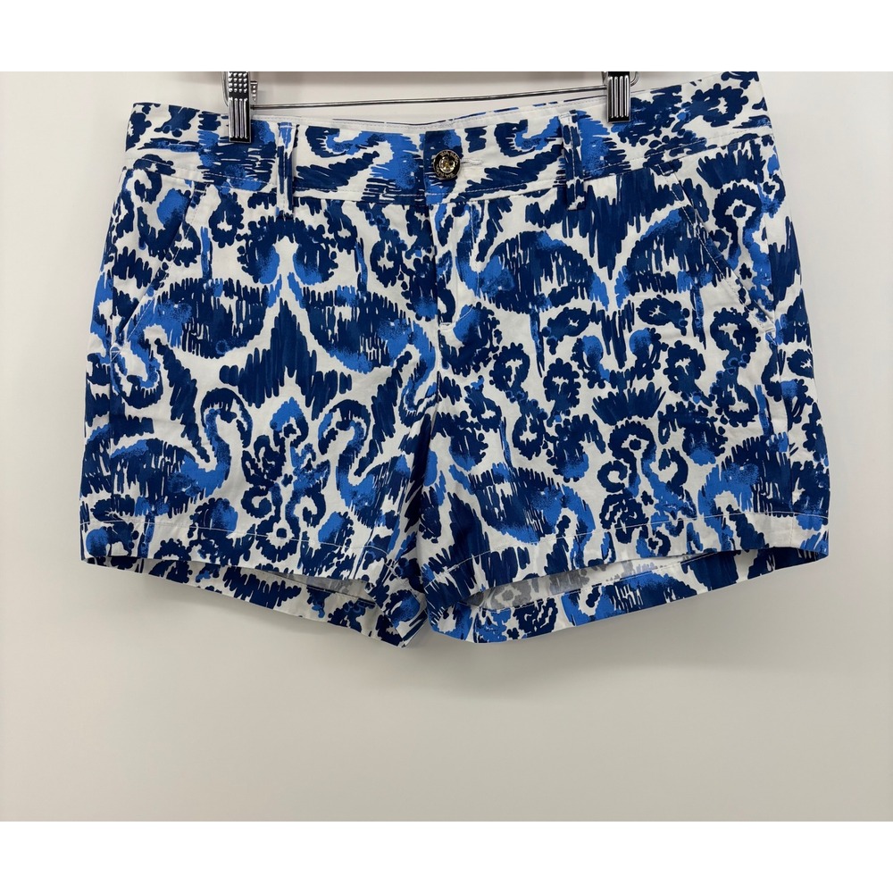 Lilly Pulitzer Callahan Short Women 12 Blue White Flamingo Print Cotton NWT